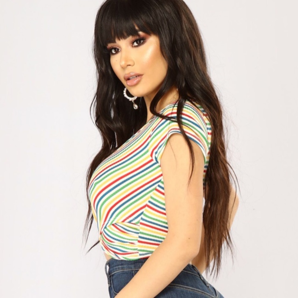 FashionNova rainbow crop top.